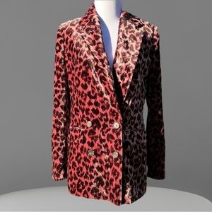 Velvet Red Rose Leopard Print J-Crew Blazer Size 2🥀🐆
